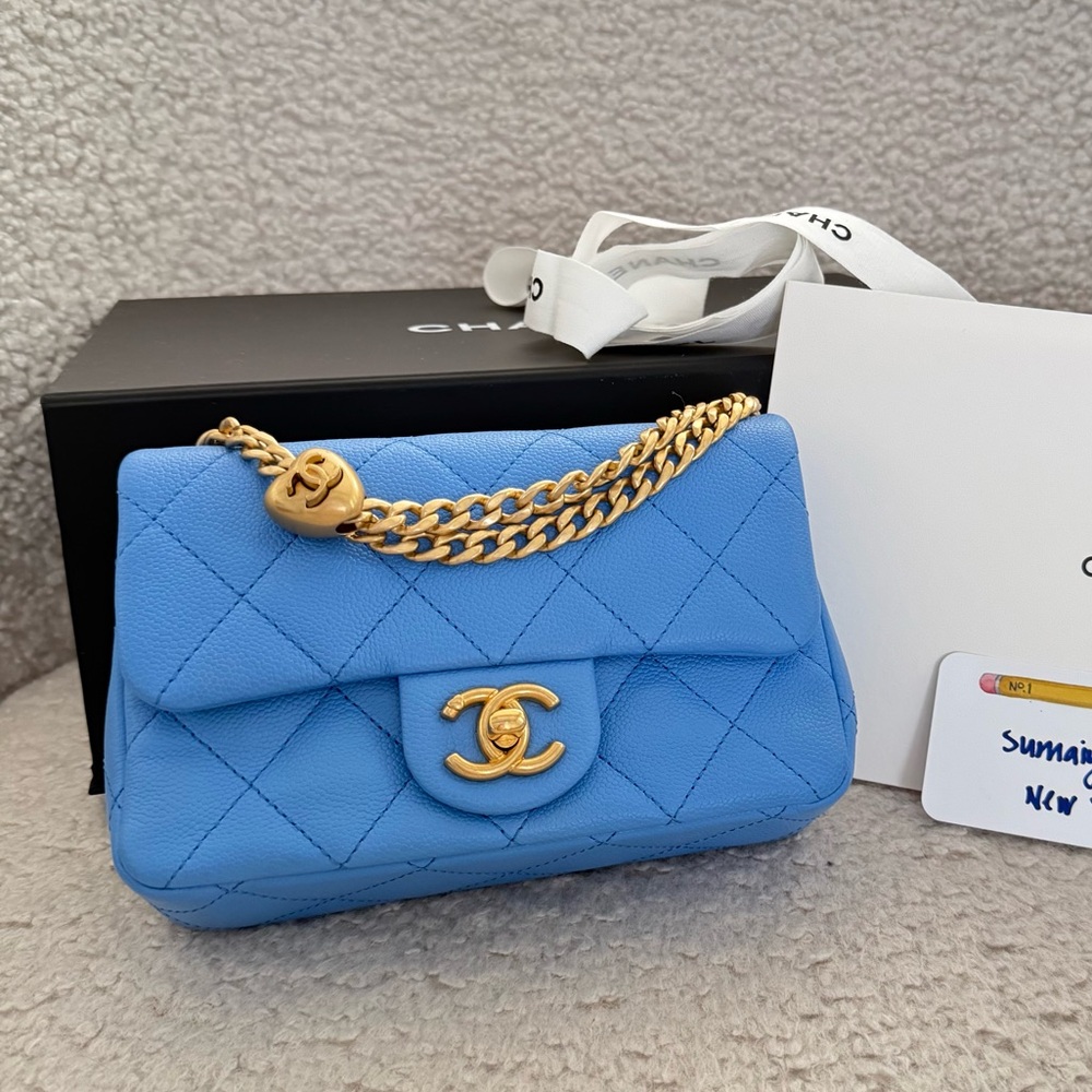Authentic Chanel Sweet Heart Chain Flap Bag Quilted Caviar